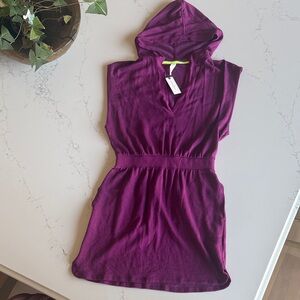 Anthropologie Sleeveless Hooded Knit Dress in Plum with Neon Trim
